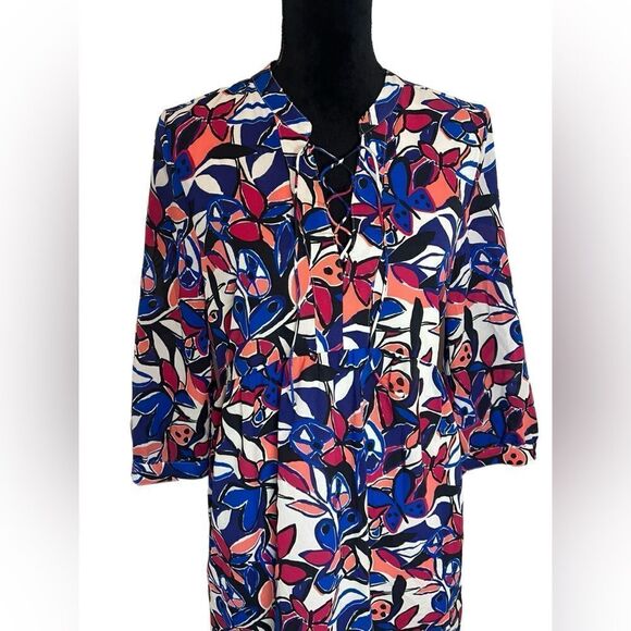JCREW FLORAL TROPICAL LACE UP EMPIRE WAIST 3/4 SLEEVE DRESS WOMENS SIZE MEDIUM - Picture 7 of 10